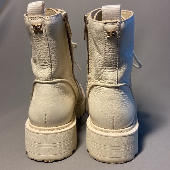 Sam Edelman Lue Ivory Chunky Block Heel Lace Up Ankle Combat Boots Size 10 - Picture 4 of 10